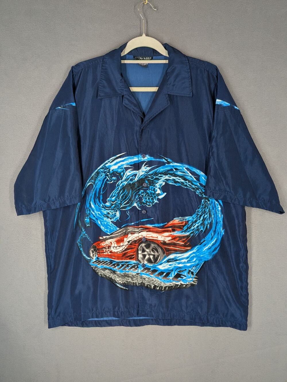 VTG Oscar Misa Dragon Race Car Quarter Mile Short Sleeve Button Shirt Men 2XL